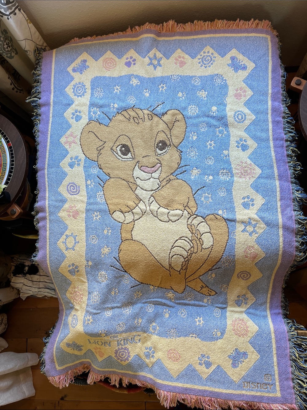 Vintage Disney The Lion King Simba Woven Tapestry Baby Blanket
